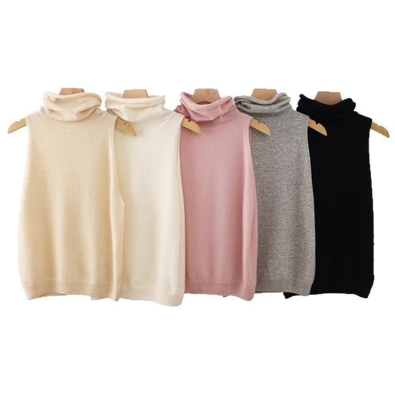 Women’s 100% Cashmere Sleeveless High Neck Sweater Vest for Spring & Autumn