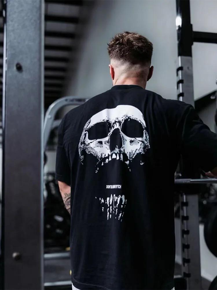 2025 vysoce kvalitní nové fitness tričko do posilovny volné nadměrné bavlněné pánské s krátkým rukávem fitness tričko letní tréninkové běžecké top