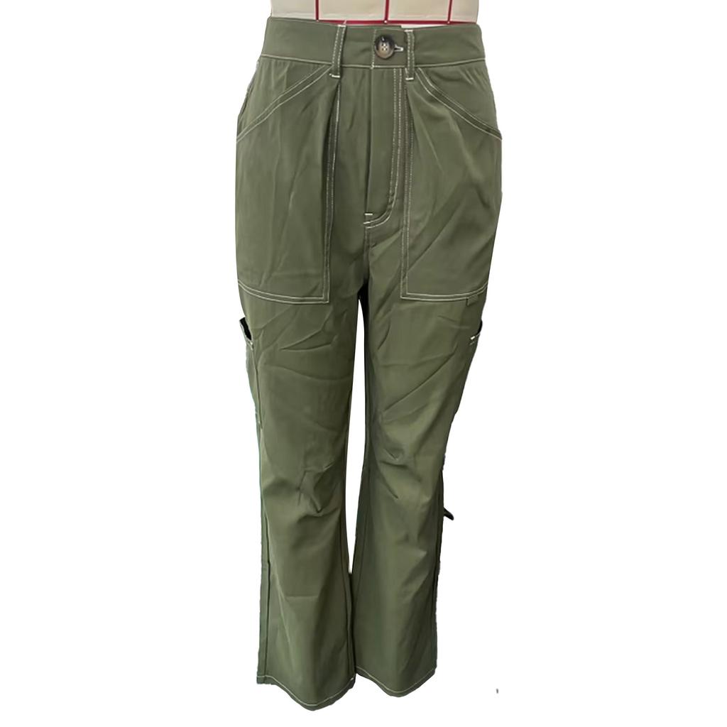 Women Casual Pants Fashionable Elegant Button Zipper Pants with Pockets for Travel Holiday Party