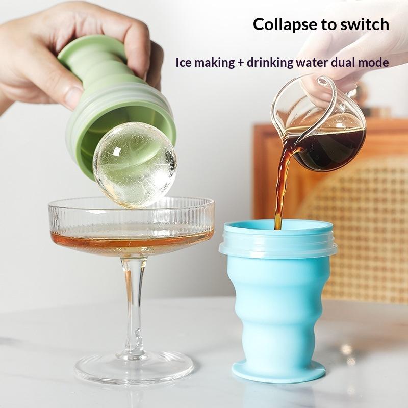 Portable Foldable Ice Ball Cup Food Grade Silicone Ice Ball Mold With Straw For Any Drink Reusable Travel Water Bottle