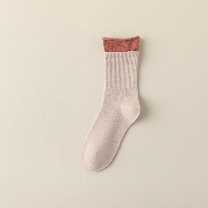 Girls Autumn and Winter Sweet Collision Color Boneless Anti Padding Solid Color Tube Cotton Socks