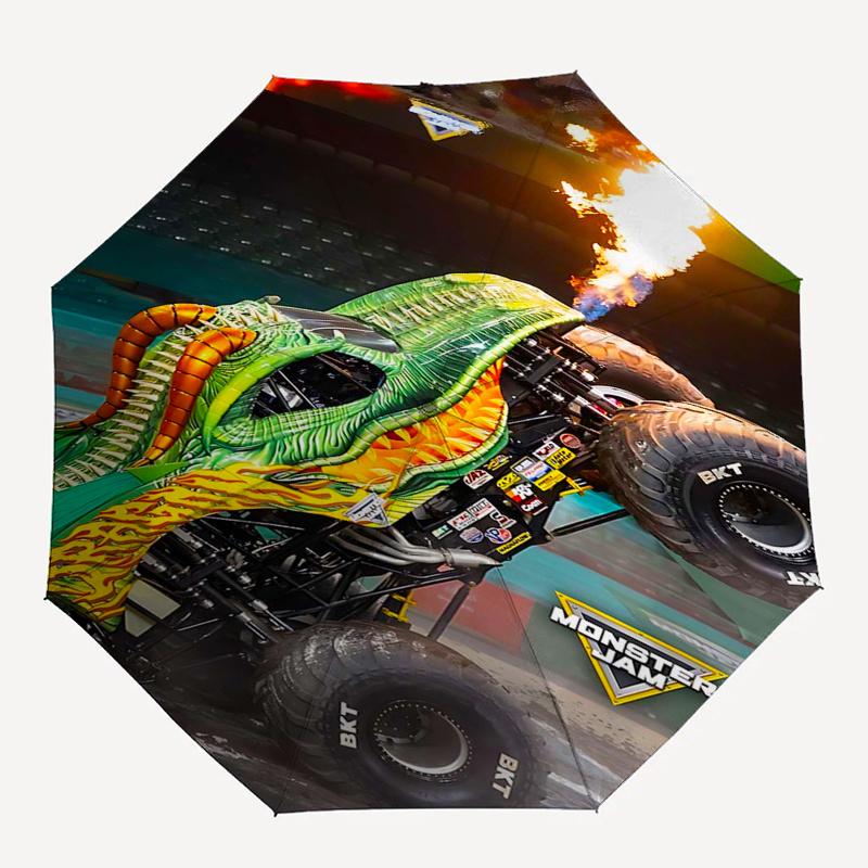 Monster Truck Themed Travel Umbrella 8 Ribs Automatic Opening and Closing,Portable Folding Design,Compact and Stylish Umbrella Suitable fo