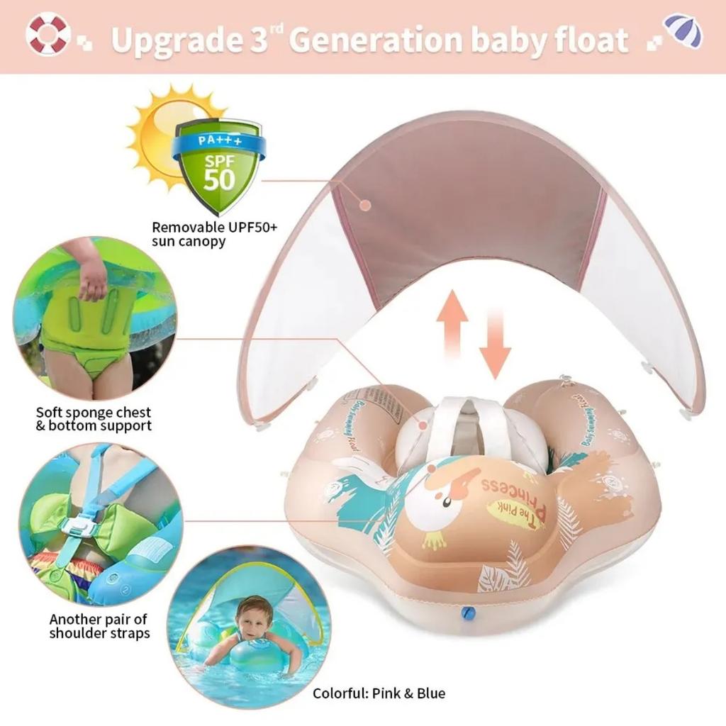 Baby Swimming Float with Canopy Inflatable Infant Ring Kids Pool Accessories Circle Bathing Summer Toys