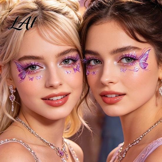 Eye Tail Stickers 5 Sheets Glitter Butterfly Stickers Temporary Face Tattoos for Kids Party Kids Cartoon Decals Festival Makeup Decor Easy Makeup