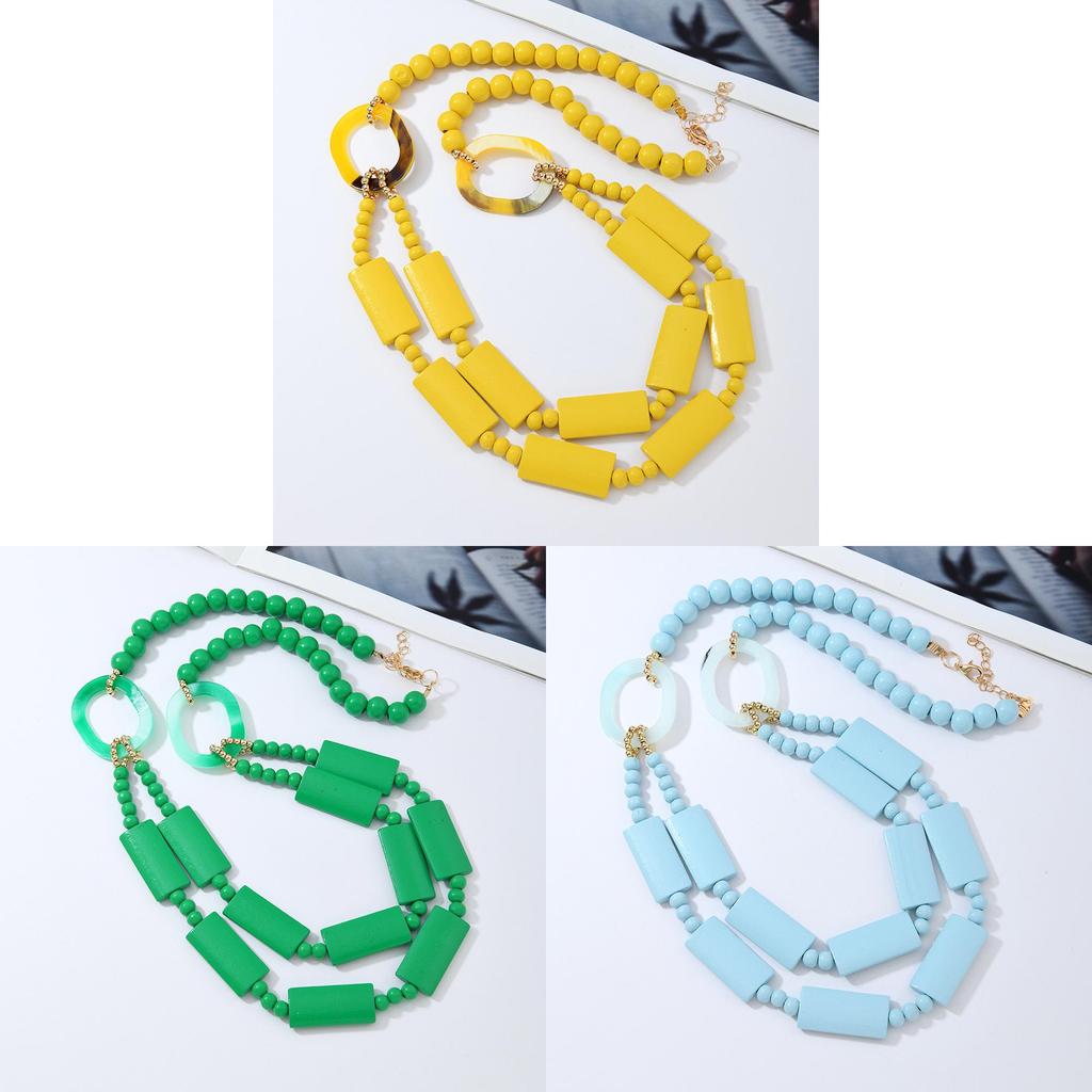 Geometric Wooden Bead Necklace For Women With Multilayer Handcrafted Design For Summer Travel