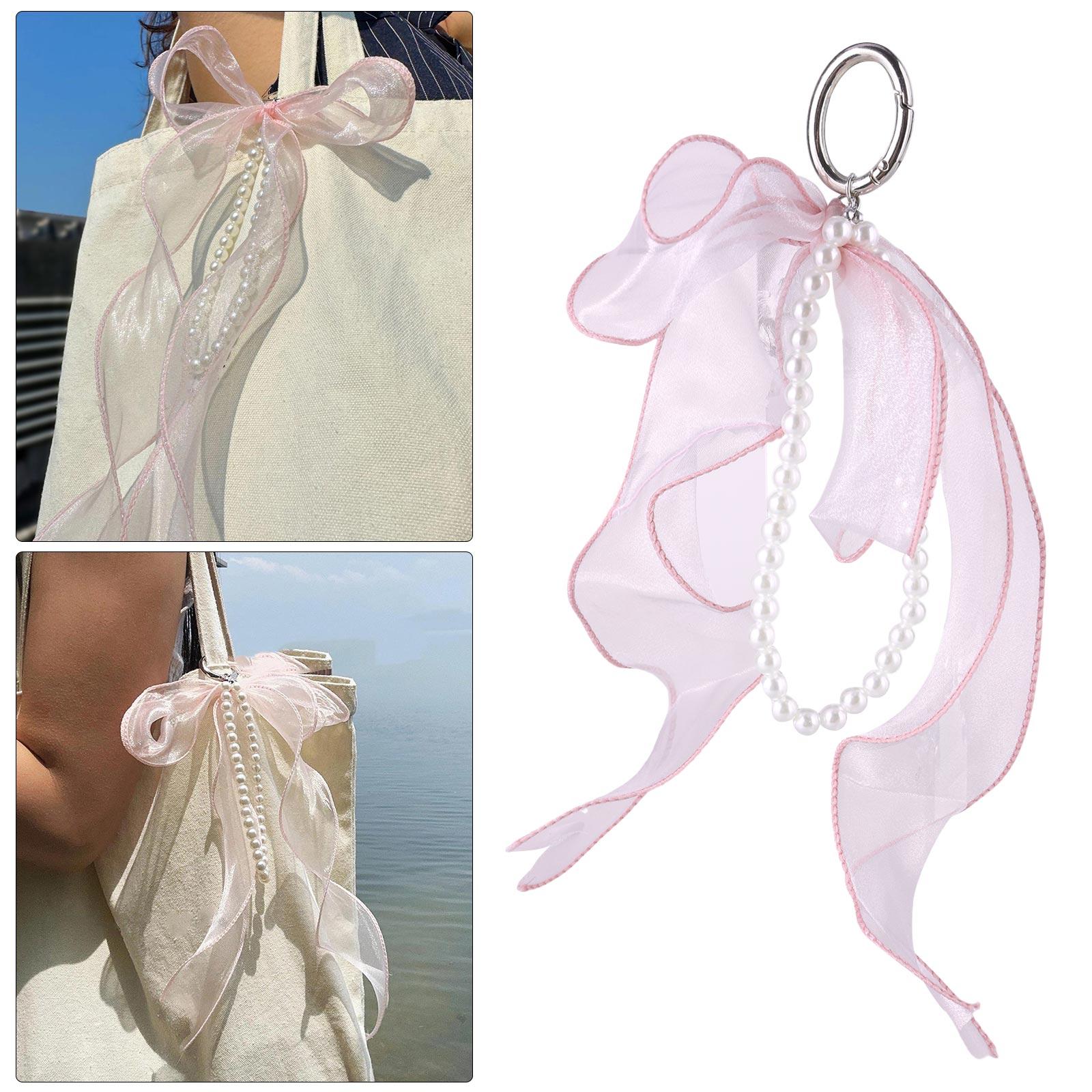 

Милый брелок-подвеска в виде ленты-банта Милый держатель для ключей в виде ленты-банта с подвеской из жемчуга для украшения женской сумочки