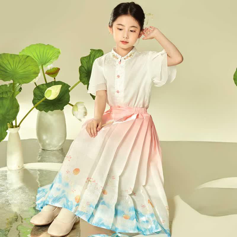 Girls' Phoenix Pony Embroidered Hanfu Style Skirt Set