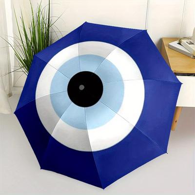 Blue Evil Eye Umbrella, Portable 3 Fold Compact Umbrella for Men & Women,S200