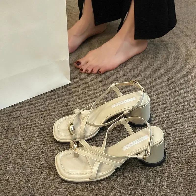 Fashionable Versatile Vintage Women's Sandals 2025 Summer New Arrival High Heel Anti-Slip Thick Sole Casual Outerwear