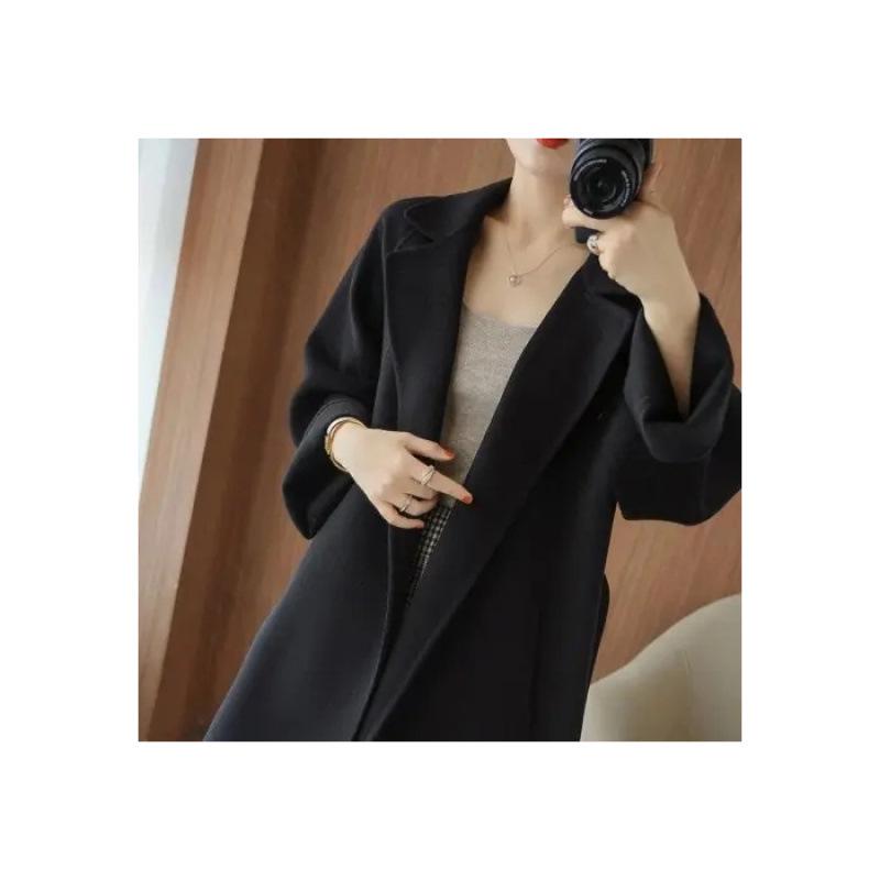 Women's Plus Size Long Wool Coat - Trendy Knee-Length Outerwear for Autumn/Winter 2025