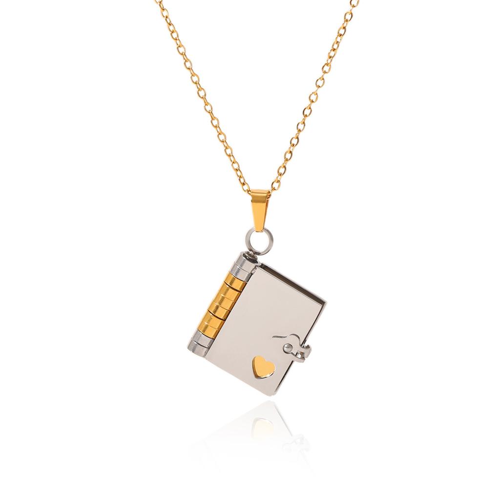 Color-block Heart Book Pendant Necklace for Women, Light Luxury Niche Design Titanium Steel Necklace, Fade-resistant