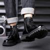 Fashion Casual Leather Ankle Boots Man Round Toe Motocross Boots Outdoor Plus Velvet High Top Shoes Warm Plush Fur Winter Boots for Men