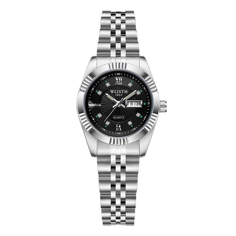 WLISTH Luminous Waterproof Couple s Quartz Watch with Rhinestones & Steel Band
