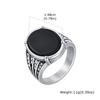 Vintage Geometric Natural Stone Rings for Men Black Oval Onyx Stainless Steel Ring Textured Signet Fashion Punk Jewelry Gift