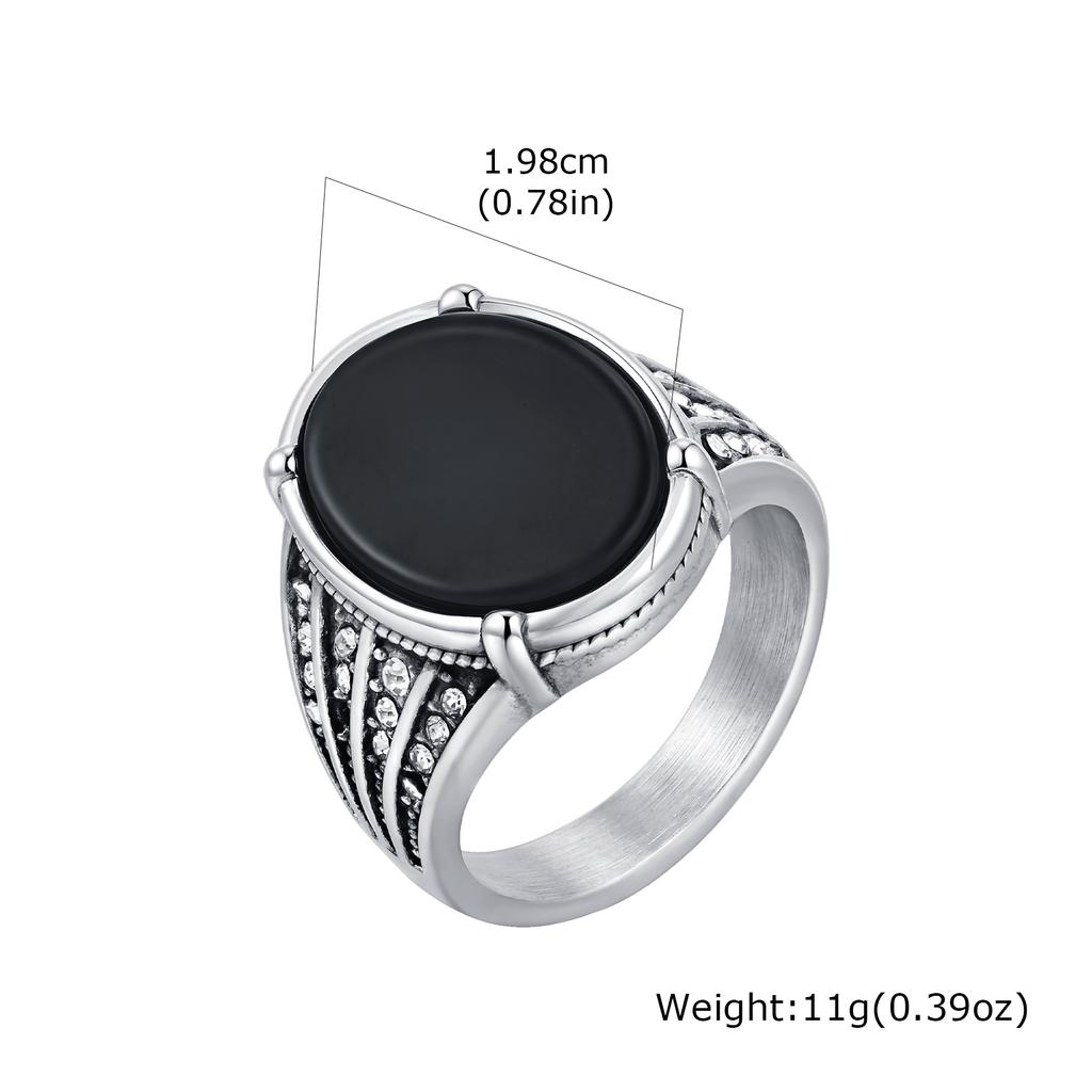 Vintage Geometric Natural Stone Rings for Men Black Oval Onyx Stainless Steel Ring Textured Signet Fashion Punk Jewelry Gift