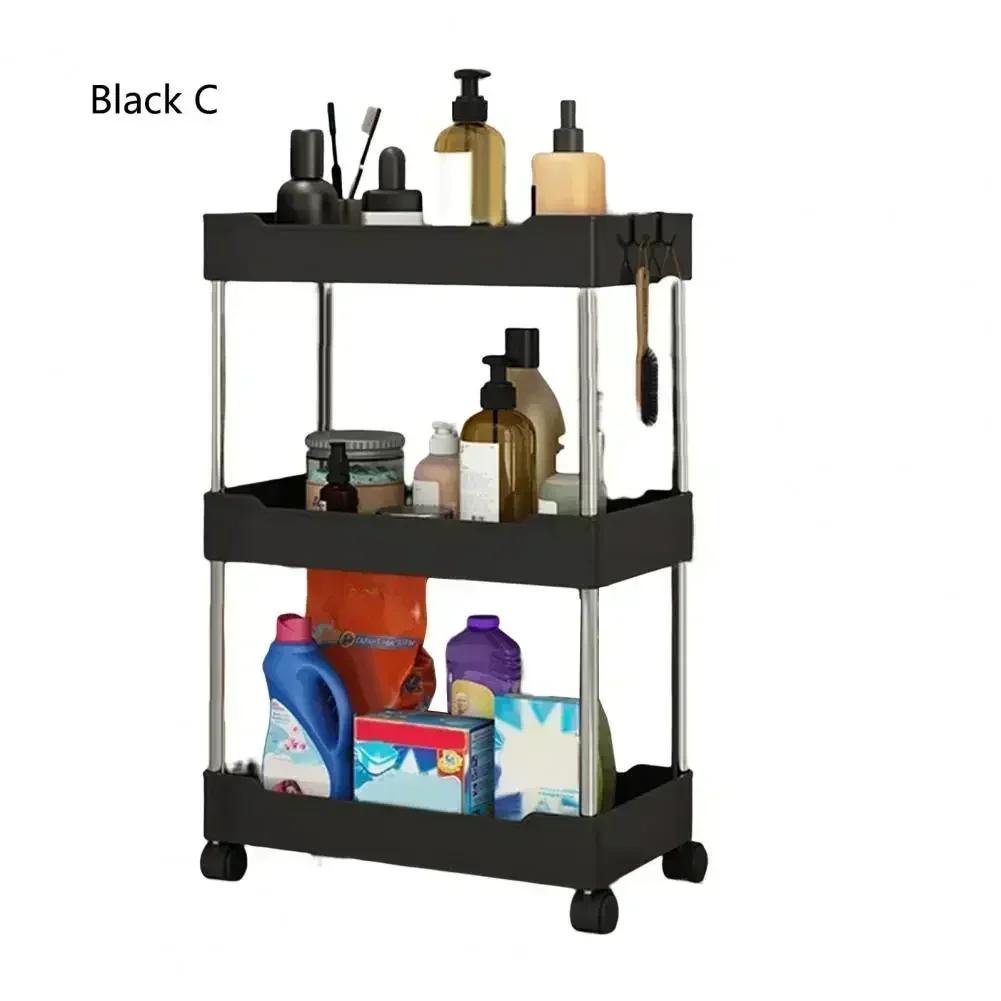 Bathroom Storage Rack with Wheels 3/4 Layer Rolling Utility Cart Bathroom Storage Organizer Multi-purpose Utility Cart