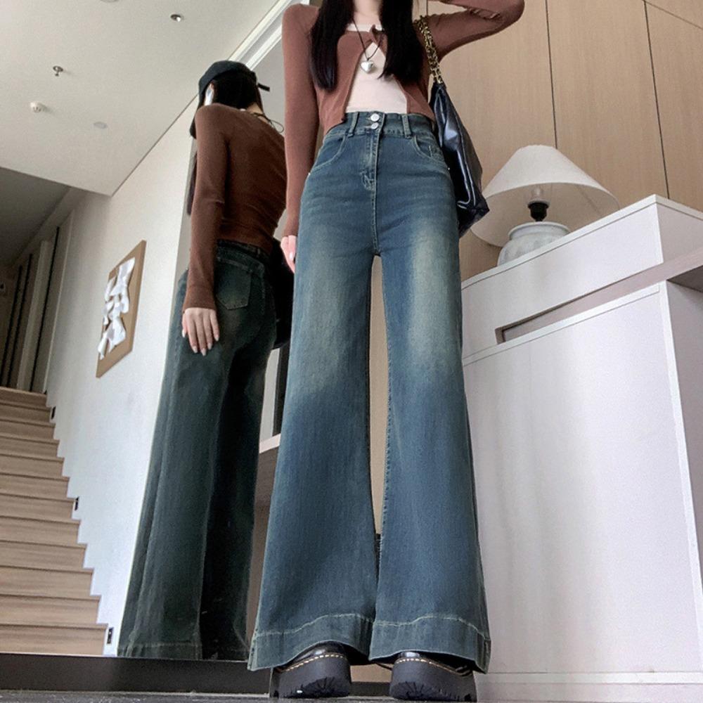 

High Street Versatile Double Button Wide Leg Jeans Women s Spring and Autumn New Floor Pants High Waist Wide Leg Jeans Tide S