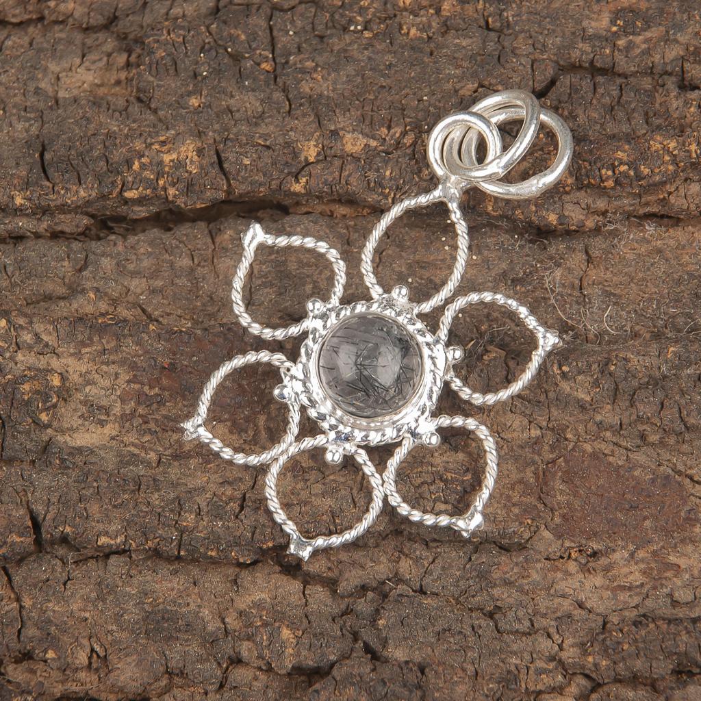 Wonderful Black Rutile Gemstone Jewelry, 925 Solid Sterling Silver Pendant, Handmade De Pendant For Wedding Gift