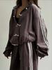 Fashion Buckle Three Bars Casual Suit Retro Stand-up Collar Jacket Wide-leg Sweatpants Two-piece Set