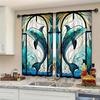 2-Panels Stained Glass Dolphin Decorative Curtains   Semi Transparent Without Lining   Durable Polyester Fiber Curtains