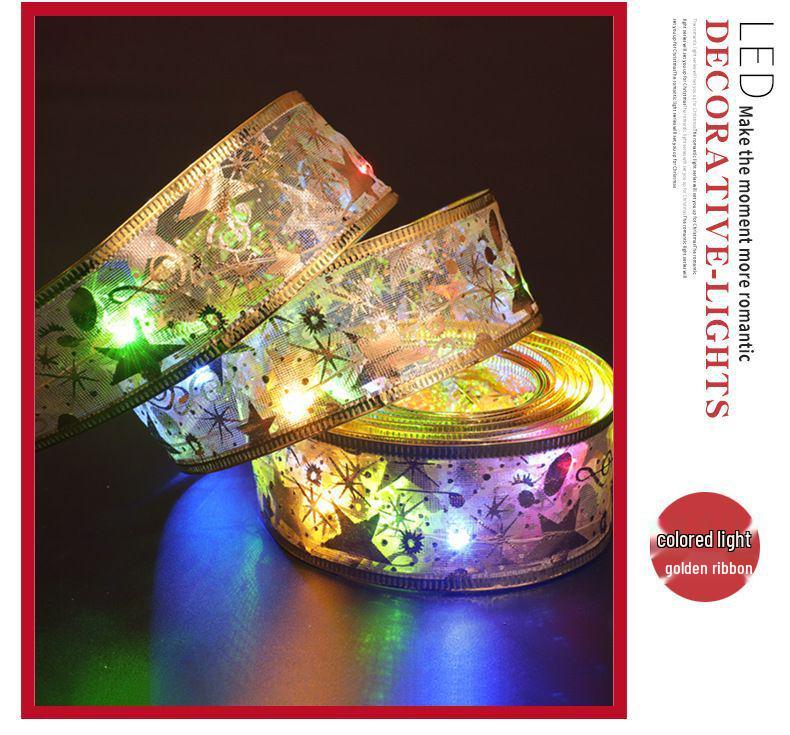 Holiday Ribbon LED String Lights & Tree Ornaments - Set of Christmas Balls and Light Strip 