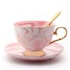 Pink Marble Gold Rim Ceramic Coffee Cup Set with Tray