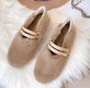 Fashion Elegant Belt Buckle Fur Mocasines Women Rabbit Hair Flats Winter Warm Plush Wool Shoes Ladies Slip On Loafers Furry Ballerinas