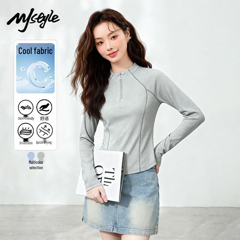 MJ STYLE Women s Half-Zip Long Sleeve T-Shirt