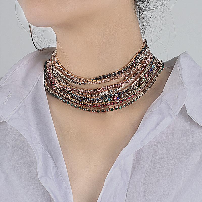 Ins Minimal Rhinestone Choker Necklace, Trendy Elegant Stackable Clavicle Chain for Women