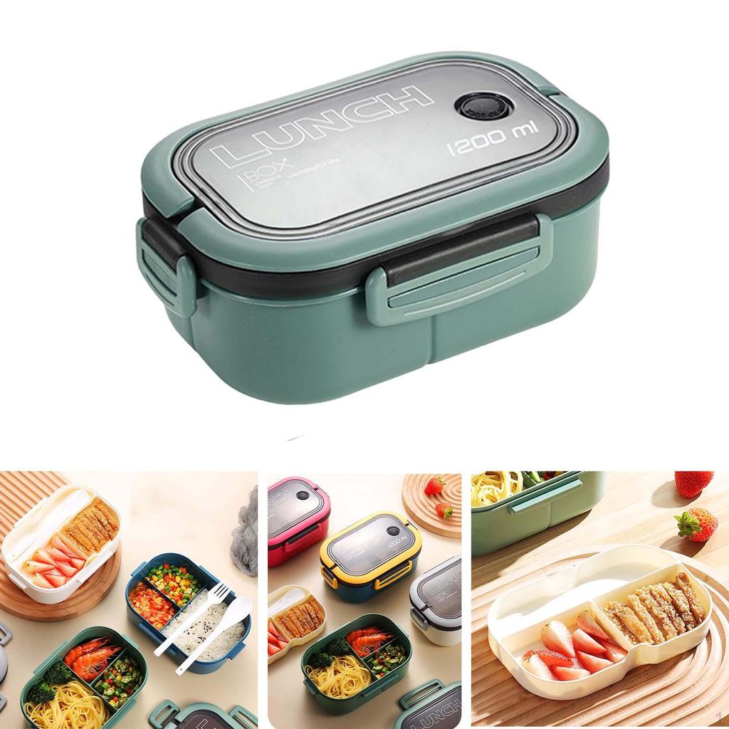 1200ml Lunch Box Food Container 2 Layers 3 Compartment for Busy Office Workers and Travelers Divided