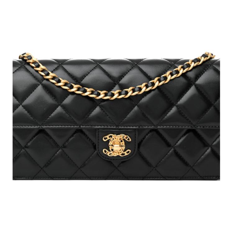 Chanel 23a Decorazione Logo a Maglie di Catena in Pelle a Rombo Materiale Pelle di Pecora Catena Dorata Vintage Borsa a Spalla Singola Borsa a Mano Femminile Nero