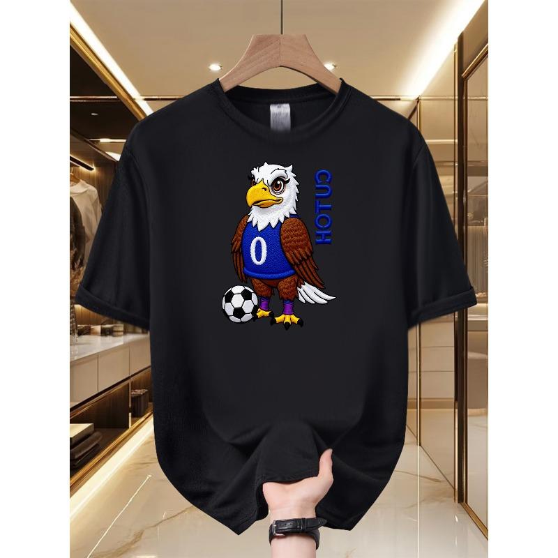 

European sizes Men S Graphic T-Shirt - Sporty Eagle Design, Fun And Playful, Crew Neck, Short Sleeve Summer T-Shirt, Soccer-Inspired T-Shirt S чёрный