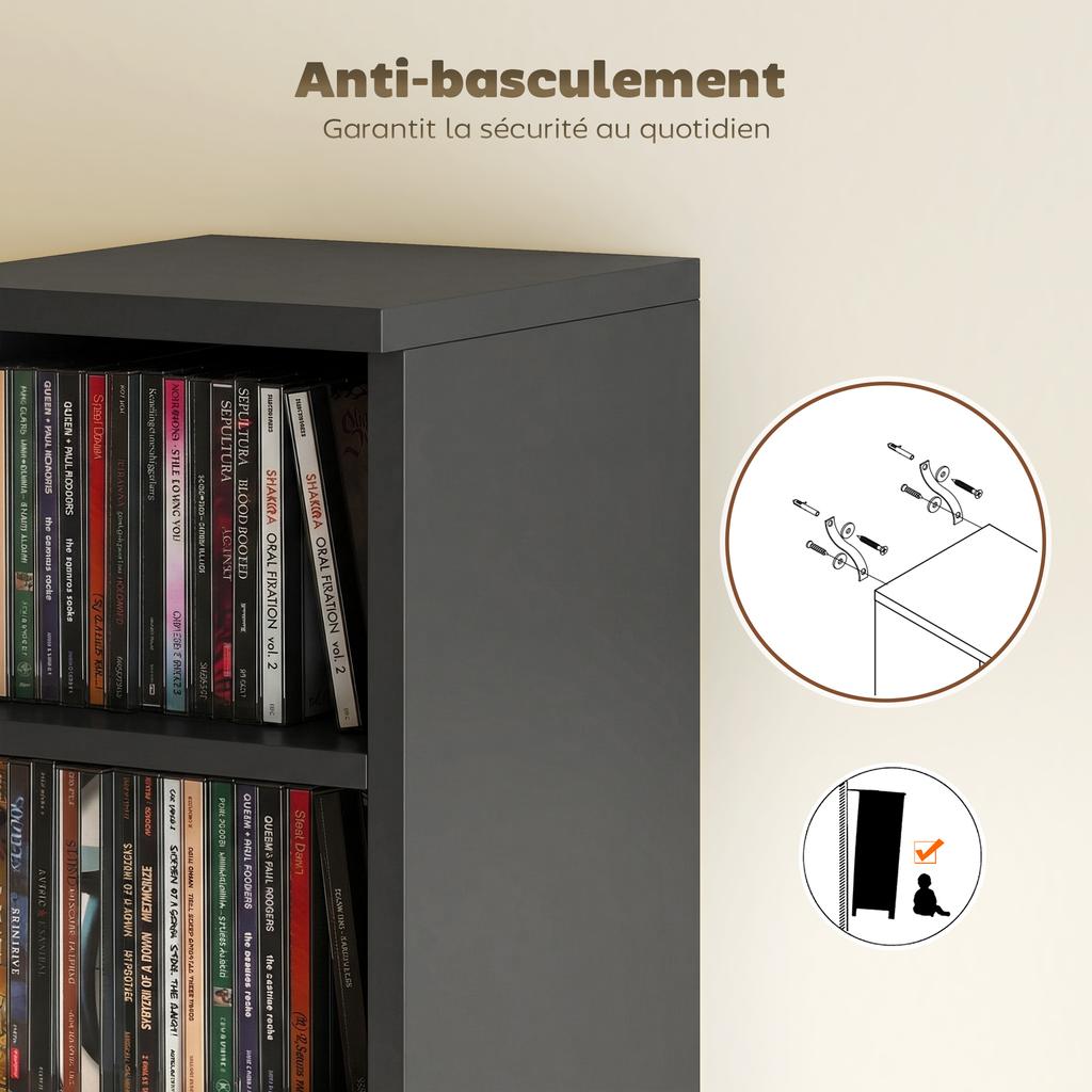 Set di 2 Scaffalature Espositive per CD a Torre con Ripiani Regolabili, Nero