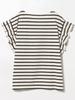 Beams Heart Tee with Tucked Sleeves and Striped Striped Off One Size S/S Pullover, Women's, White,