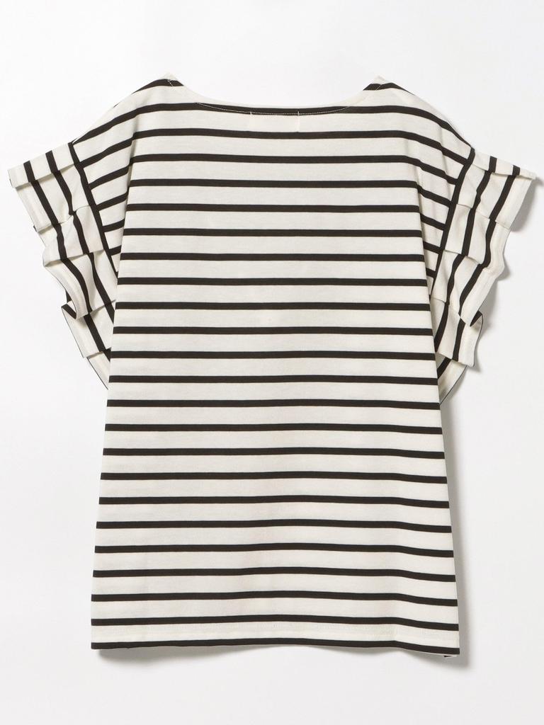 Beams Heart Tee with Tucked Sleeves and Striped Striped Off One Size S/S Pullover, Women's, White,