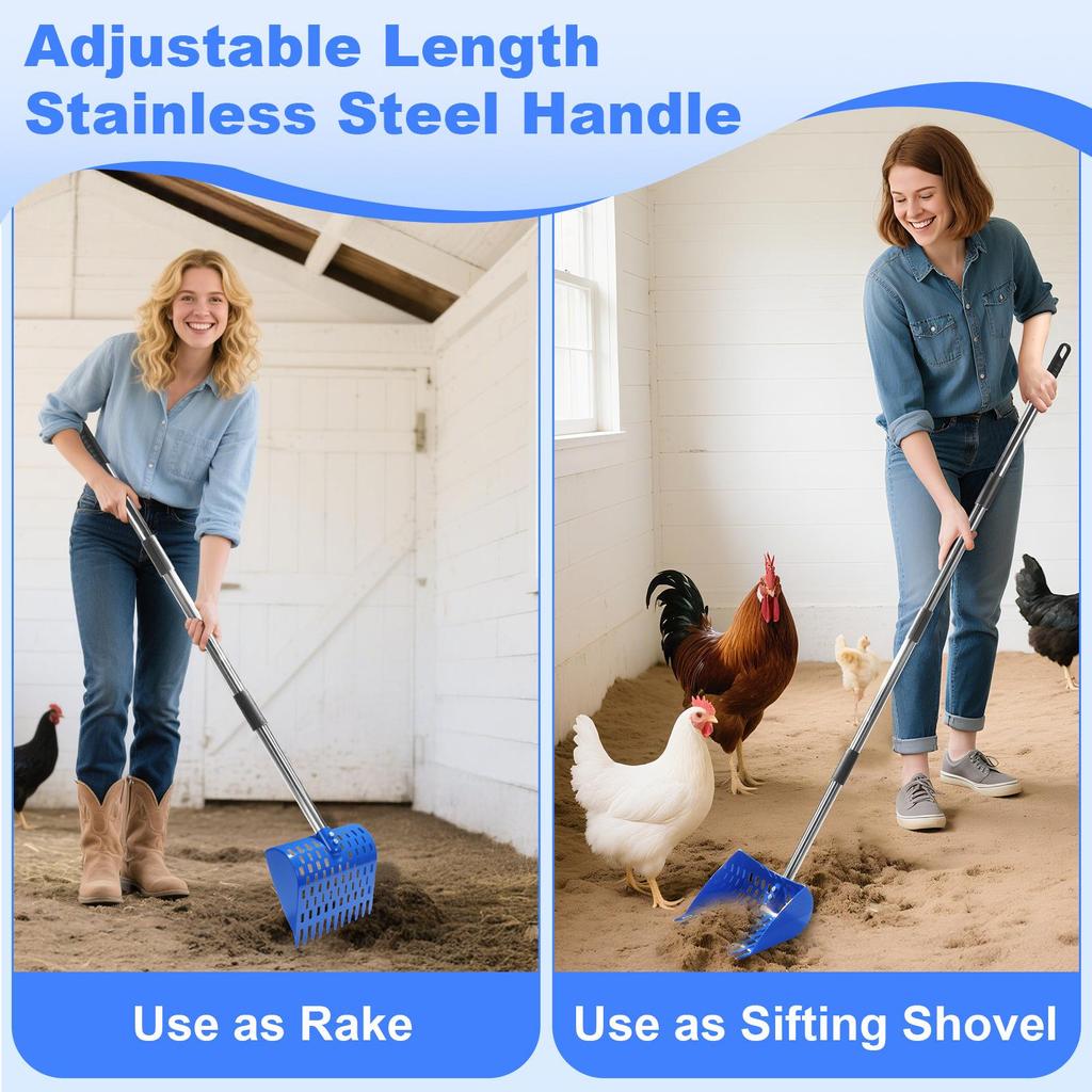 Durable 2-in-1 Chicken Manure Shovel & Rake with Sand Sieve for Chicken Coops & Small Farms