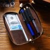 Hard Shell Leather Pencil Case Zipper Pen Case 3 Pen Slots Large Compartment
