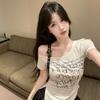 Irregular slanted shoulder short-sleeved t-shirt women's summer American Spice Girls one-word shoulder top design sense niche unique and beautiful