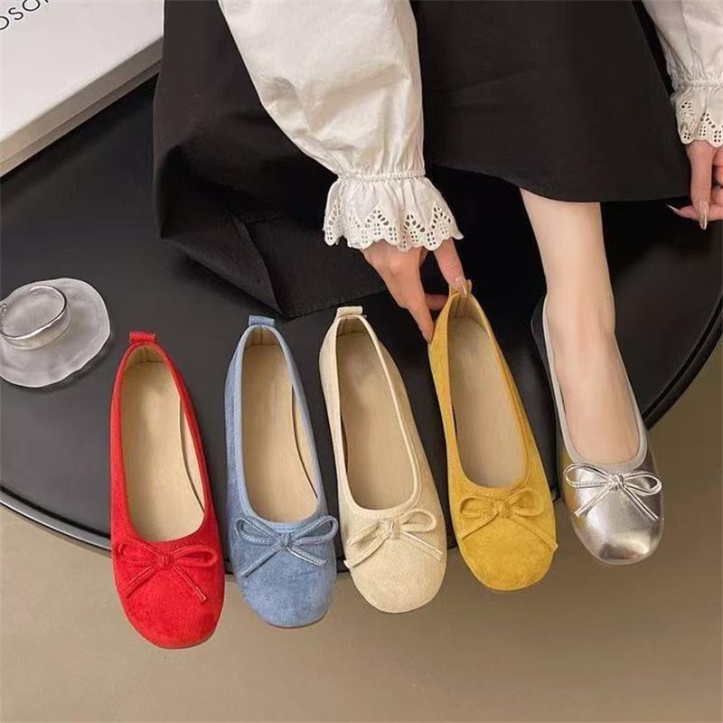 Summer evening breeze bow ballet shoes 2025 new women's flat temperament with skirt shallow mouth single shoes