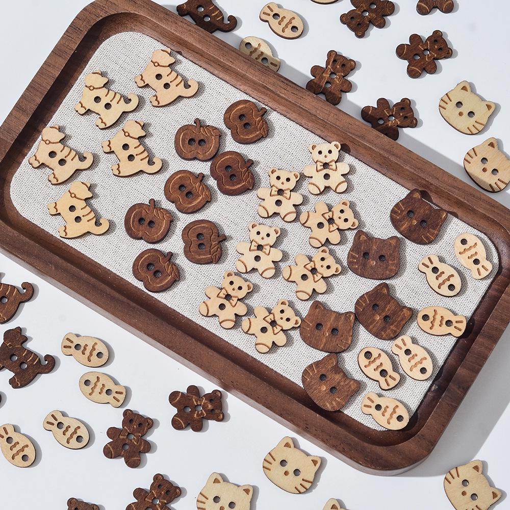 Teddy Bear & Kitten Cartoon Wood Buttons - DIY Bracelet & Necklace Beading Kit