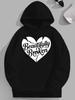 Men's Hooded Sweatshirt with Beautiful Broken Heart Pattern - Black Loose and Casual Pullover, Machine Washable