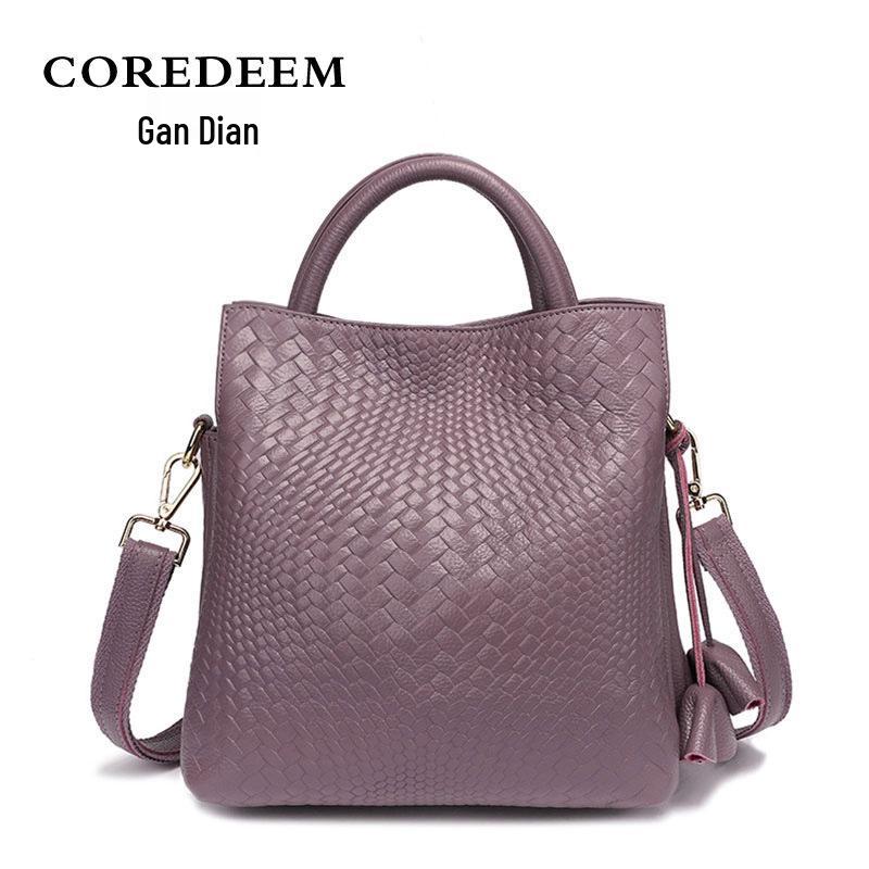 2026 Women's Genuine Cowhide Handbag - Large Capacity, New Woven Pattern Mother's Tote