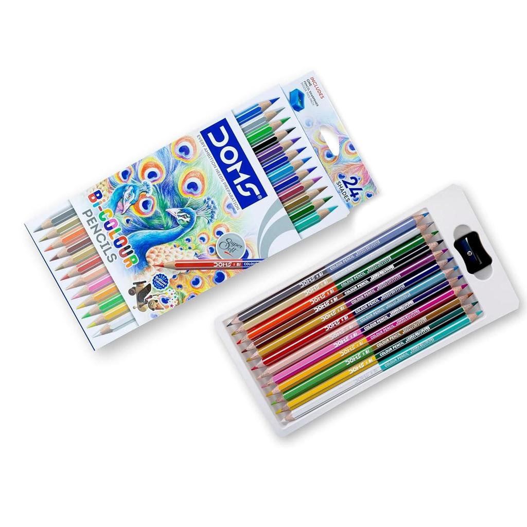 Doms Bi Colours 24 Shades Colour Pencils 12 Nos for Drawing Sketching School Art Bright Smooth Soft Lead Multicolor