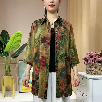 Women's Plus Size Shirt Loose Retro Printed Mid-Length Shirt Spring Summer