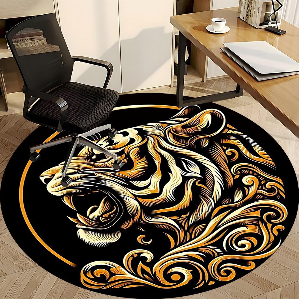 1pc Tiger Swirls Office Round Area Rug, Under Office Chairs Bedroom Living Room Home Decor, Room Deco, Available in Various Sizes