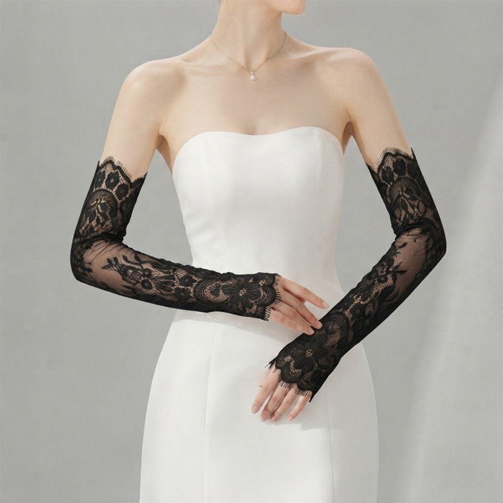 Eyelash Edge Lace Arm Sleeves Fingerless Lace Cuffs Vintage Arm Cover Cosplay Show