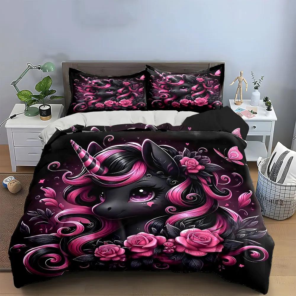 Magical Unicorn Rose Gift Set Multiple sizes kid's and adults' bedroom Exquisite 3PC bedding set gift