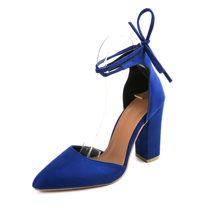 

New Korean version pointed fashion high heel thick heel casual women s shoes light mouth strap hollow sexy sandals 42 синій