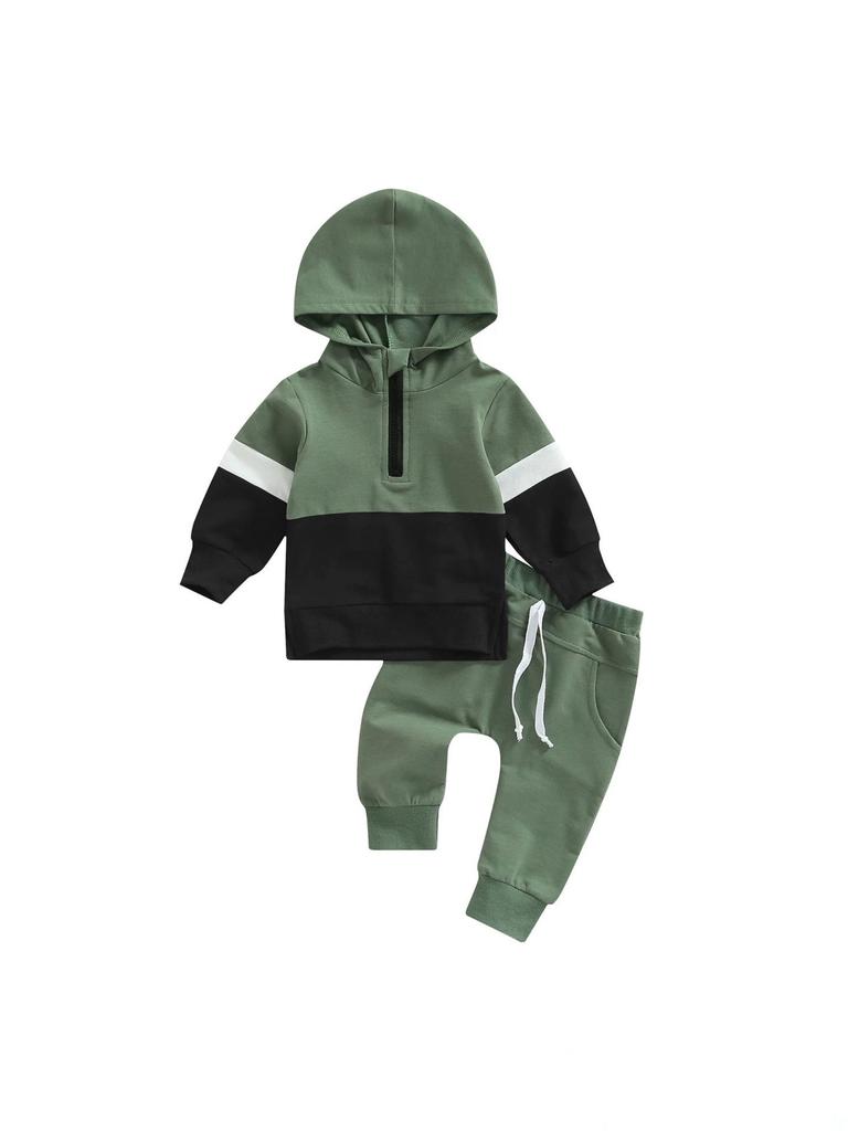 Solid Color Patchwork Hoodie & Pants Set (Long Sleeve)