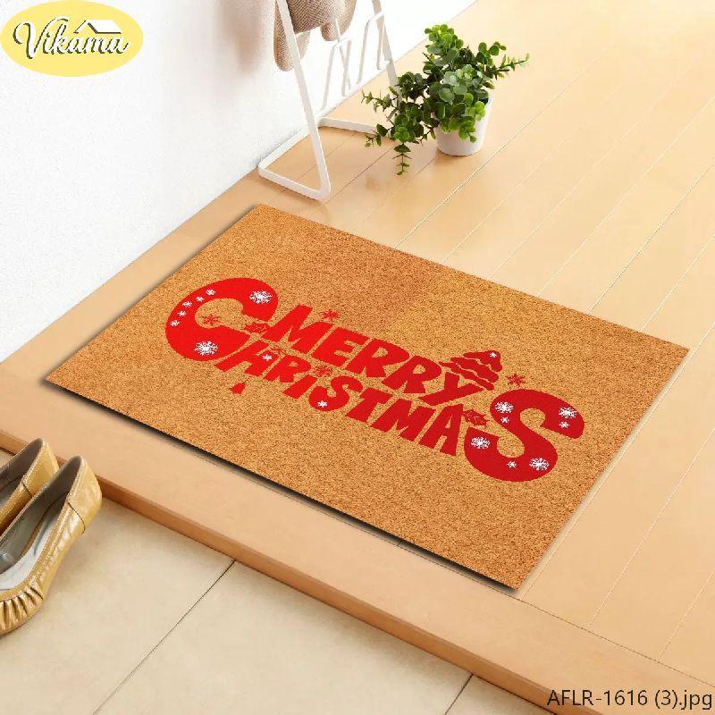 Coconut-Look Christmas Rug, “Merry Christmas” Lettered Non-Slip Indoor/Outdoor Entry Mat, Christmas Home Decor